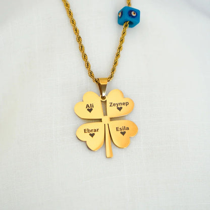 14 Ayar Altın Kaplama Kişiye Özel Yonca Kolye+Yanan Aşk Kutusu